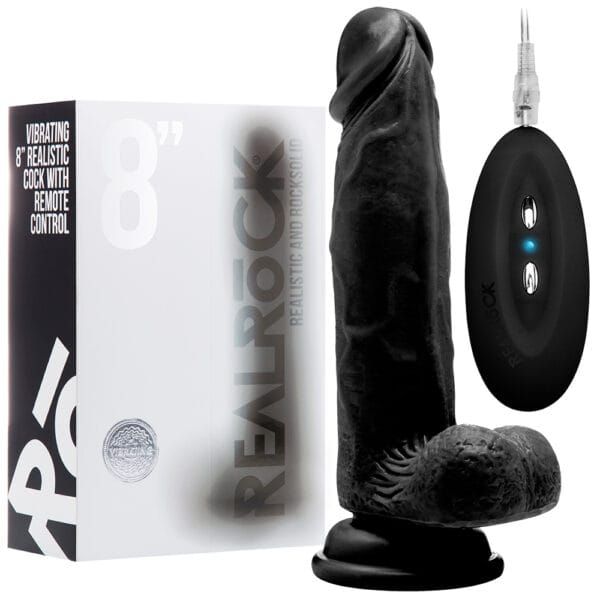 VIBRADOR REALÍSTICO COM TESTÍCULOS REALROCK 8? PRETO