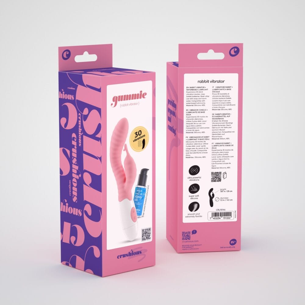 VIBRADOR COM ESTIMULADOR DE CLITÓRIS GUMMIE ROSA E LUBRIFICANTE À BASE DE ÁGUA INCLUÍDO CRUSHIOUS - Image 12