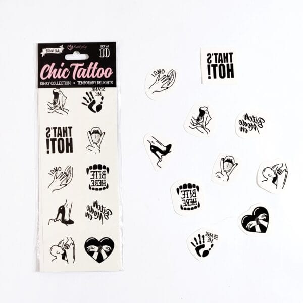 CONJUNTO DE 10 TATUAGENS TEMPORÁRIAS – KINKY COLLECTION CHIC TATTOO SECRET PLAY