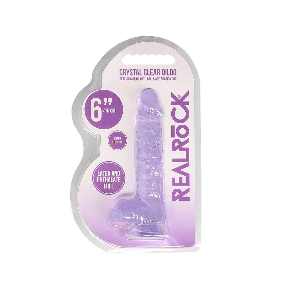 DILDO REALISTA COM TESTÍCULOS CRYSTAL CLEAR 6 /15 CM ROXO REALROCK - Image 2