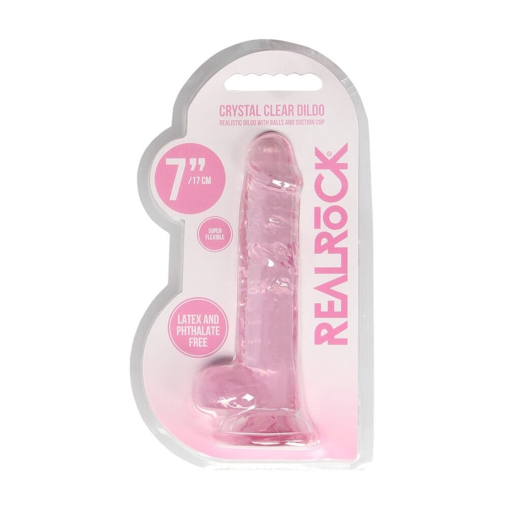 DILDO REALISTA COM TESTÍCULOS CRYSTAL CLEAR 7 /18 CM ROSA REALROCK - Image 2
