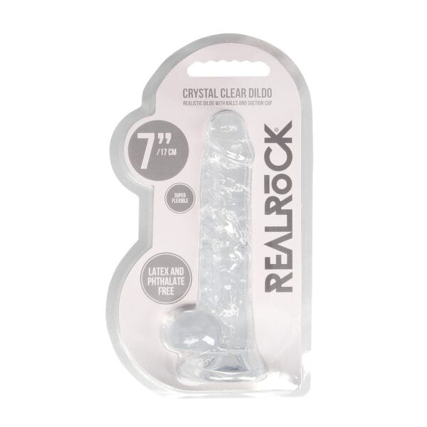 DILDO REALISTA COM TESTÍCULOS CRYSTAL CLEAR 7 /18 CM TRANSPARENTE REALROCK