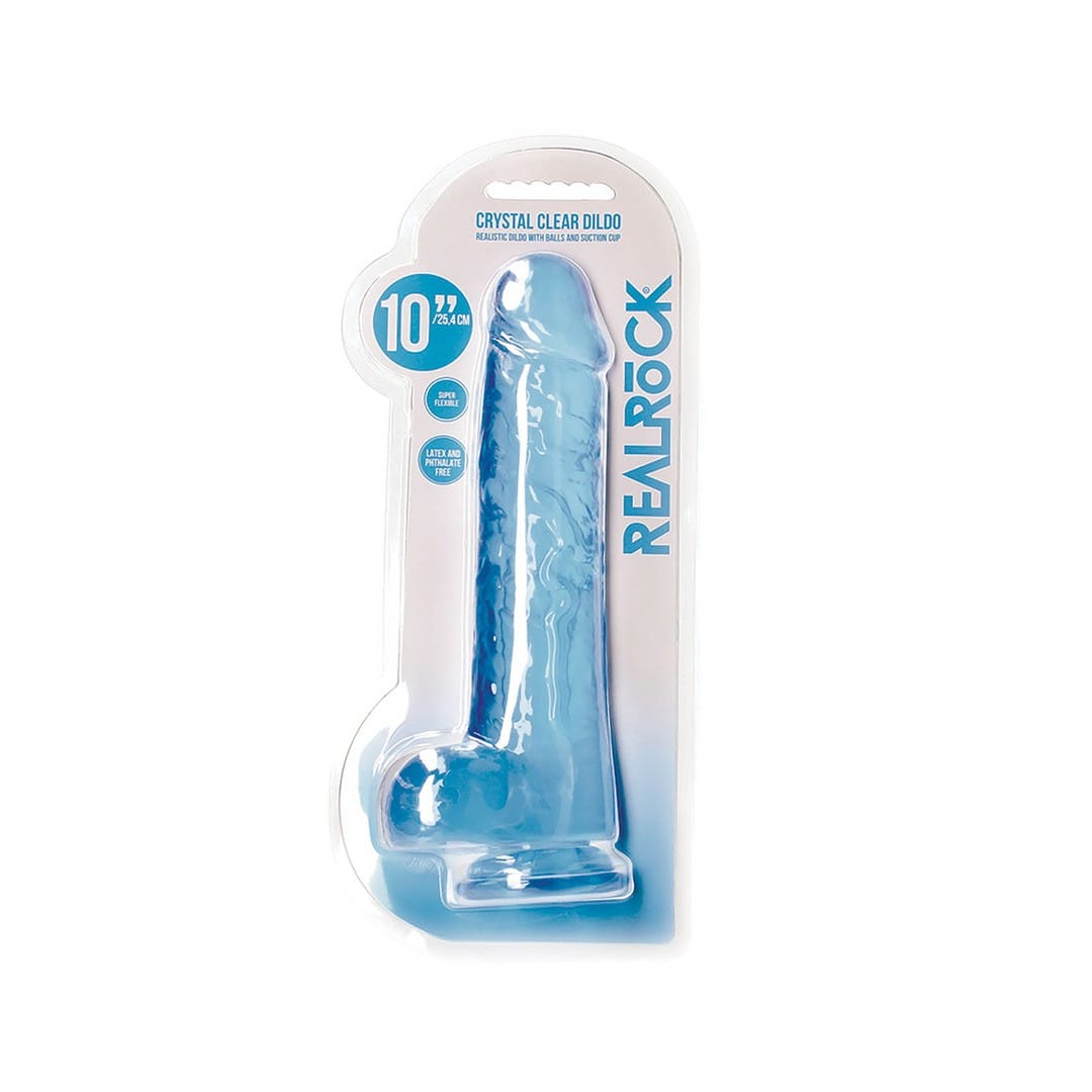 DILDO REALISTA COM TESTÍCULOS CRYSTAL CLEAR10 /25,4 CM AZUL REALROCK - Image 2