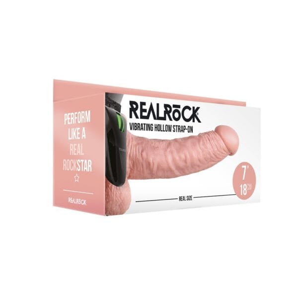 STRAP-ON OCO COM TESTÍCULOS E VIBRAÇÃO 7 /18 CM FLESH REALROCK