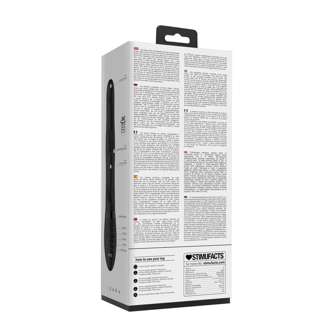 VIBRADOR IZARA ROTATING BEADS RABBIT BLACK VIVE - Image 3