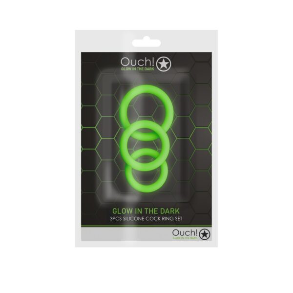 CONJUNTO DE 3 ANÉIS PARA O PÉNIS GLOW IN THE DARK OUCH!