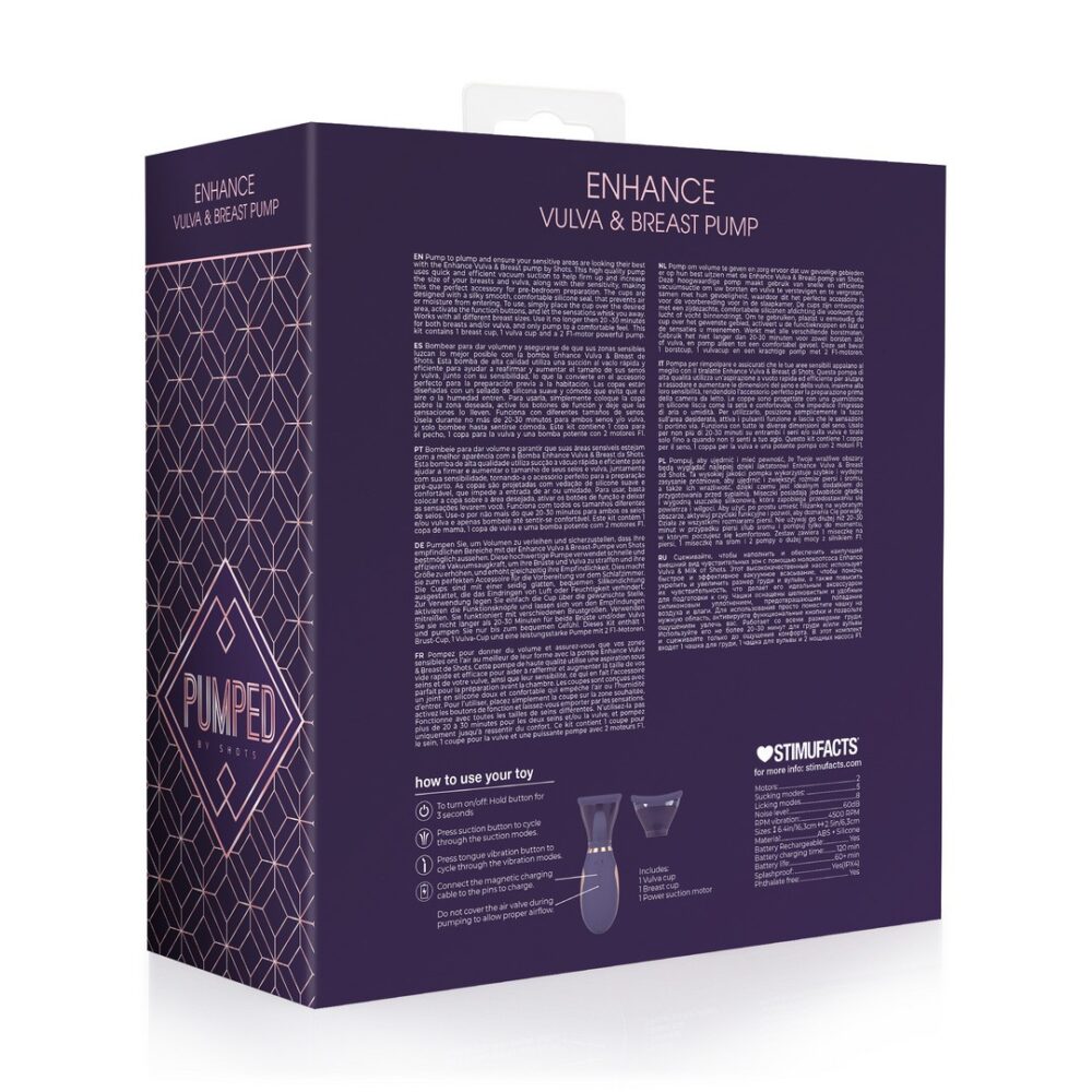 BOMBA RECARREGÁVEL PARA VULVA E SEIOS ENHANCE ROXO PUMPED - Image 3